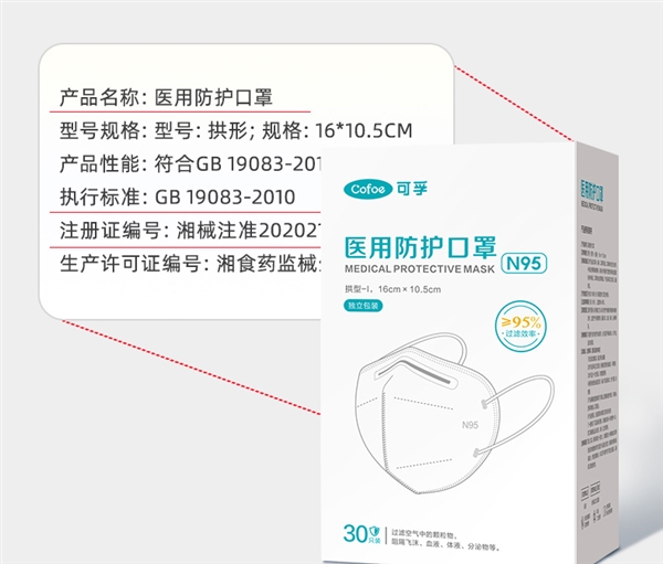 可防沙尘 亲肤透气：可孚N95口罩0.33元/片（独立密封）