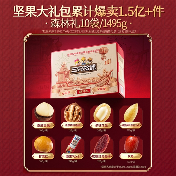 中秋送礼不二之选:三只松鼠坚果礼盒1590g券后39元(原价98元)